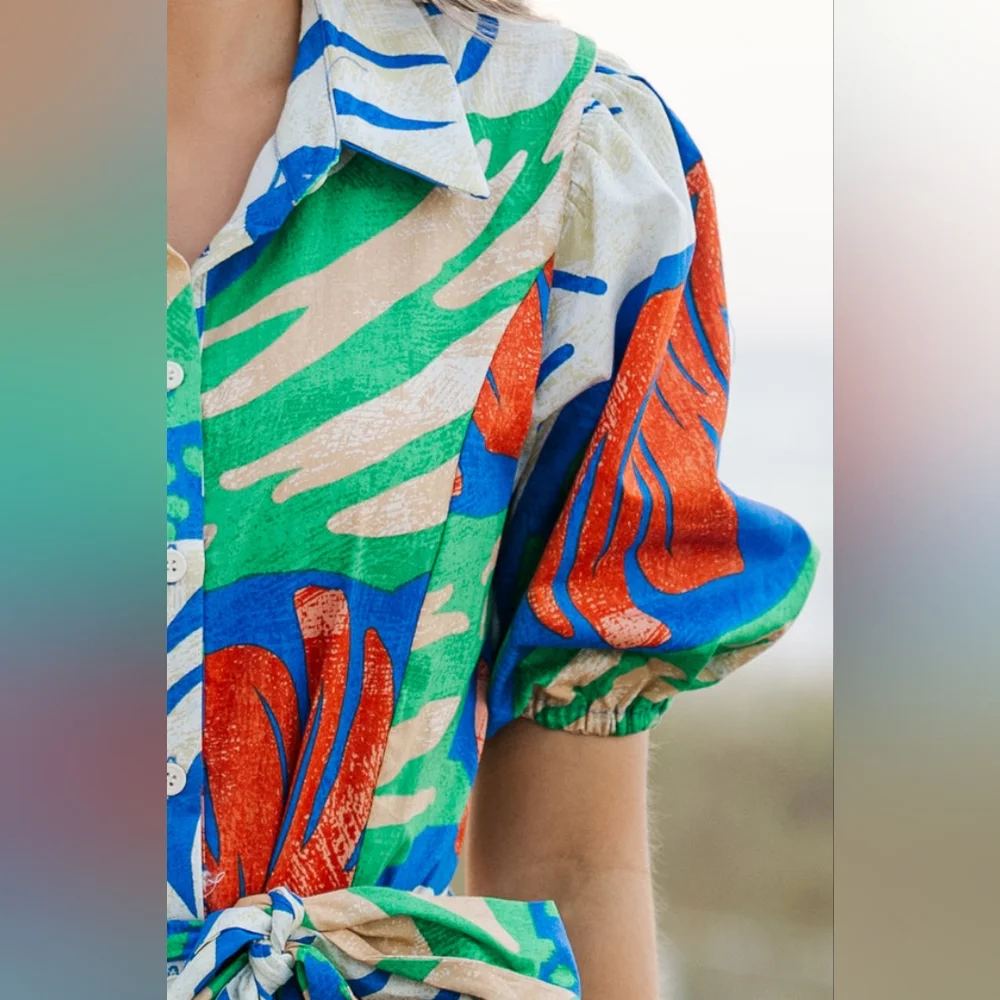 Flying Tomato Vibrant Leaf Print Maxi Dress 100% Cotton Size Large. - Picture 5 of 14